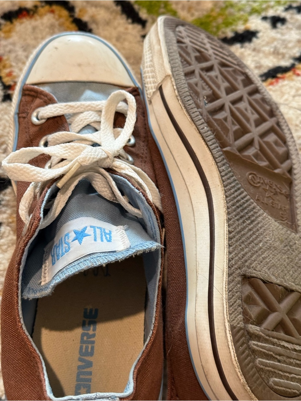 Converse Brown Canvas Sneakers with Light Blue Lining